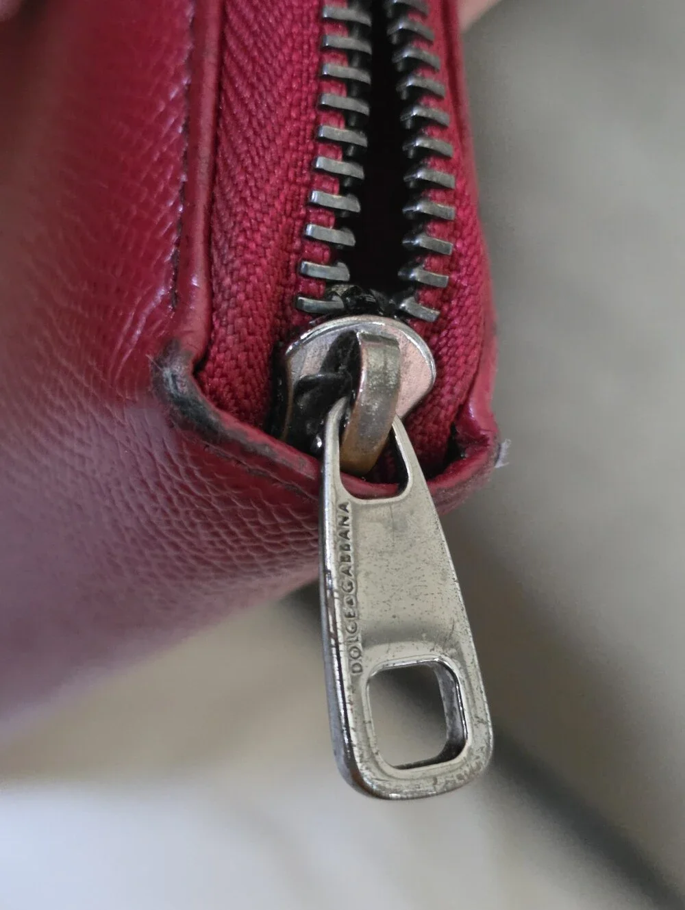 Dolce & Gabbana Red Saffiano Leather Zip Around Wallet Logo Plaque